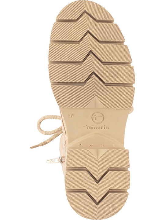 Beige Leder Damen Stiefeletten