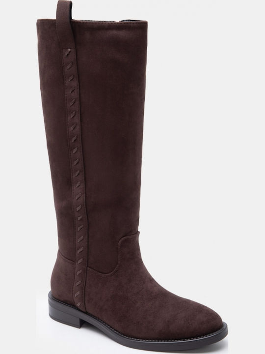 Braune Damen-Reitstiefel aus Wildleder