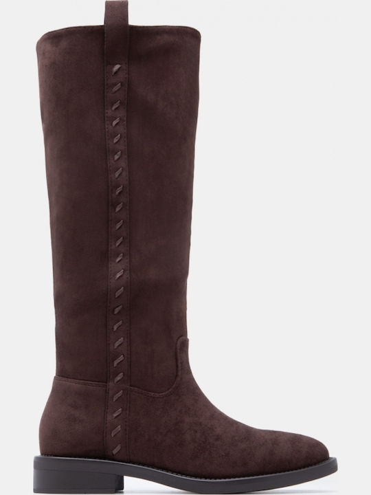 Braune Damen-Reitstiefel aus Wildleder