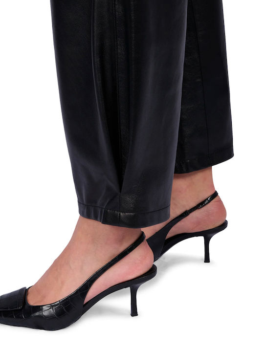 Women's Leather Trousers with Elastic in a Loose Fit Black