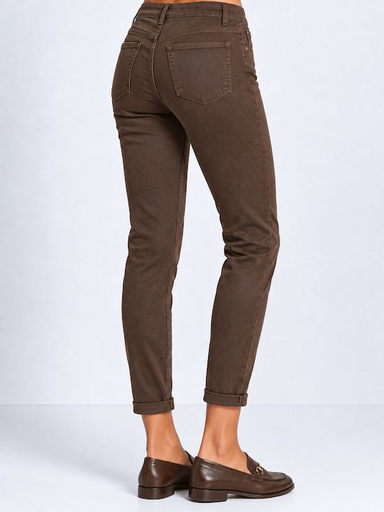 Pantaloni Dama Din Tesatura Cu Croiala Slim Maro