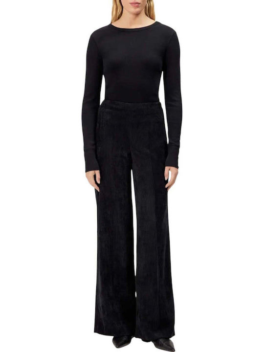Pantaloni Dama Catifea Raiata Negru