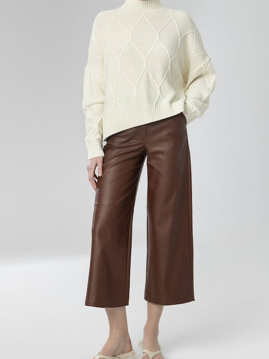 Moutaki Women's High-Waisted Trousers in a Relaxed Fit Brown