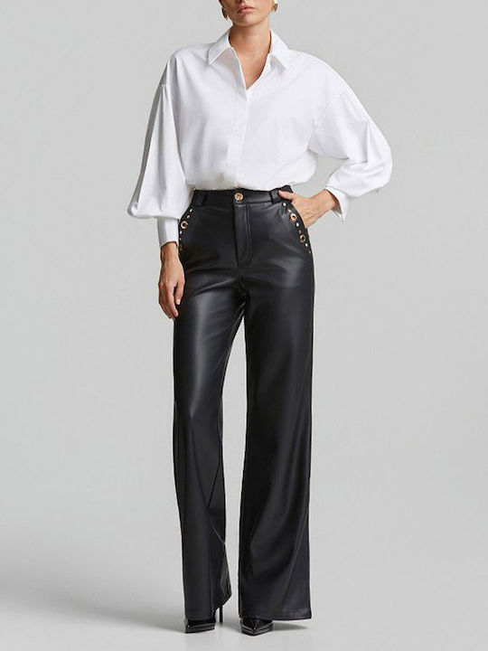 Women's Leather Flared Trousers Black