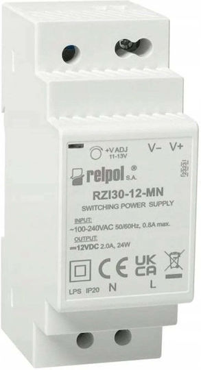 Relpol Τροφοδοτικό Ράγας με Έξοδο 12V και Ισχύ 24W 2A