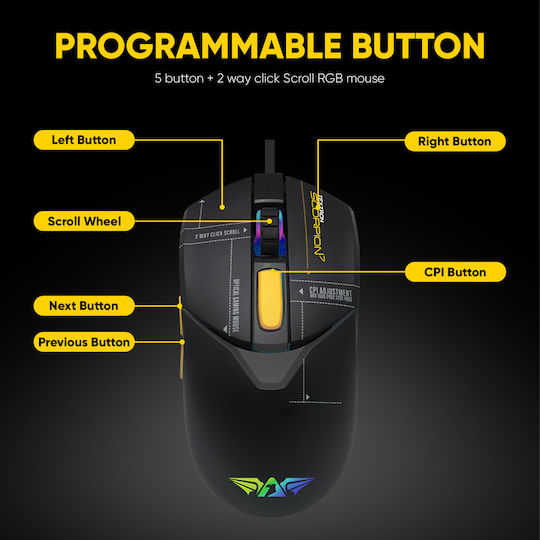 Armaggeddon Scorpion 7 Lite RGB Gaming Ποντίκι 12800 DPI Μαύρο
