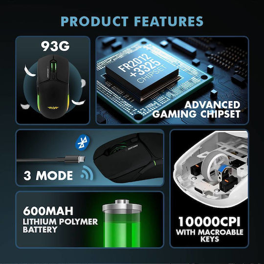 Armaggeddon Mirage-vi Mouse de Gaming Wireless RGB 10000 DPI Alb
