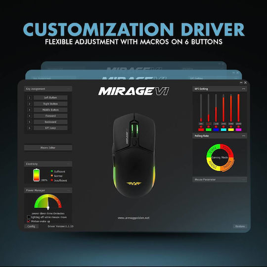 Armaggeddon Mirage-vi Mouse de Gaming Wireless RGB 10000 DPI Alb