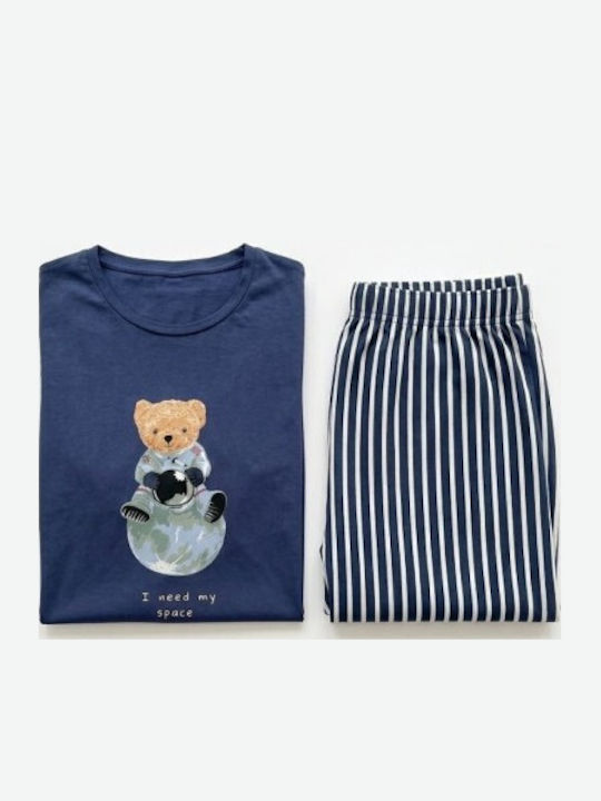 Soccus Winter Herrenpyjama Baumwolle Blau