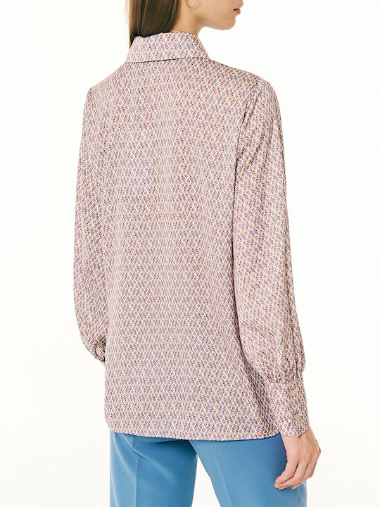 Langärmeliges Damen-Satin-Halbknopfhemd Multi