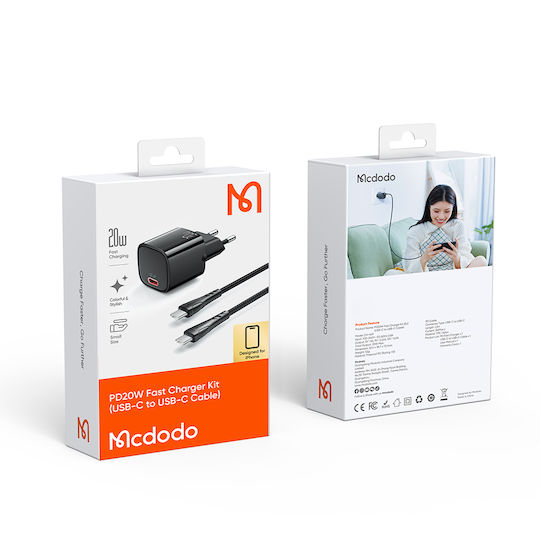 Mcdodo Încărcător cu Port USB-C și Cablu USB-C - USB-C 20W Negru (CH-4692)