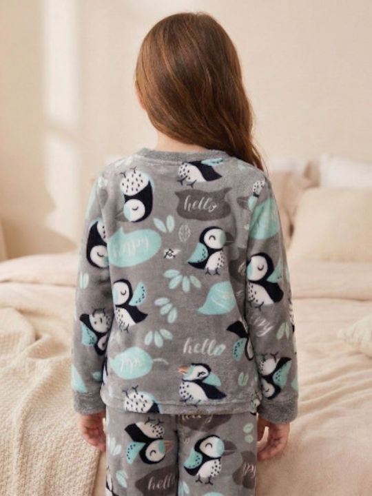 Happy Touch Παιδική Πιτζάμα Χειμωνιάτικη Fleece Γκρι