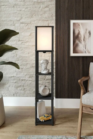 SteweHome Φωτιστικό Δαπέδου Υ145xΜ24εκ. με Ντουί για Λαμπτήρα E27 Μαύρο