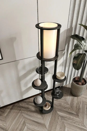 SteweHome Φωτιστικό Δαπέδου Υ140xΜ50εκ. με Ντουί για Λαμπτήρα E27 Μαύρο