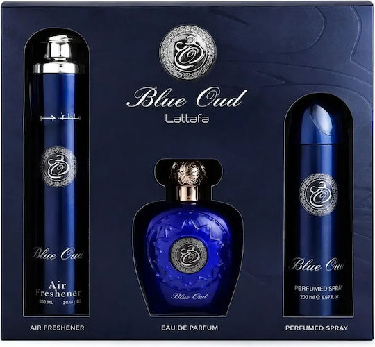 Lattafa Blue Oud Set Cadou Oriental Lemnos Oud Spray + Deodorant + After Shave 100ml + Set