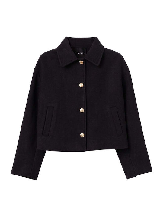 Women's Black Half Coat with Buttons