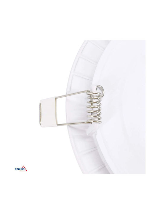 Bemko Round Metallic Recessed Spot with Built-in LED and Natural White Light White 14.5x14.5cm