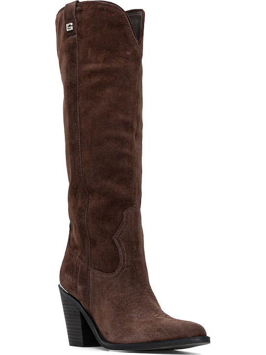Guess Велурни Дамски Ботуши Каубой с Висок Ток Кафяви Guess Велурни Дамски Ботуши Каубой с Висок Ток Кафяви