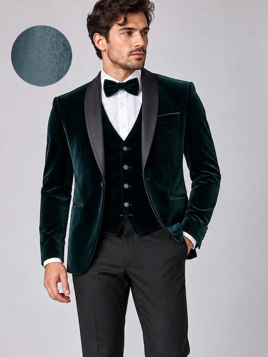 Зимен Мъжки Костюм С Елек Dark Green