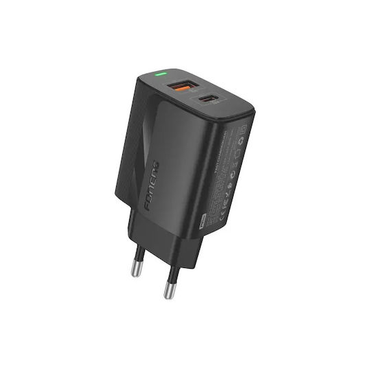 Foneng USB-A and USB-C Port Charger and USB-C - Lightning Cable 20W Power Delivery Black (EU66)