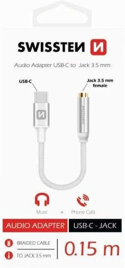 Swissten Konverter USB-C männlich zu 3.5mm weiblich Silber 1Stück
