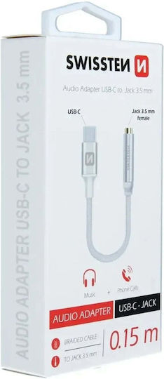 Swissten Konverter USB-C männlich zu 3.5mm weiblich Silber 1Stück