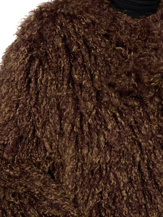 Long Women's Fur Brown-Khaki