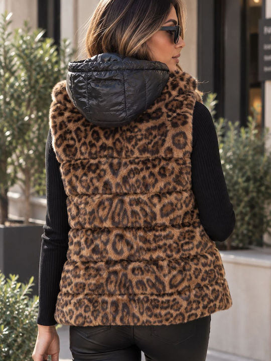 Sleeveless Short Women's Fur Brown