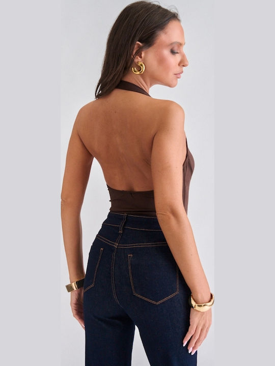 Backless Bodysuit Padded Dark Brown