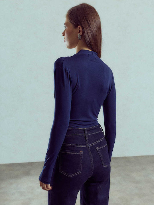 Celestino Damen-Bodysuit Wickel Piqué Dunkelblau