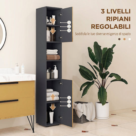 Kleankin Badezimmer-Säulenschrank Boden M30xB30xH183cm Eiche