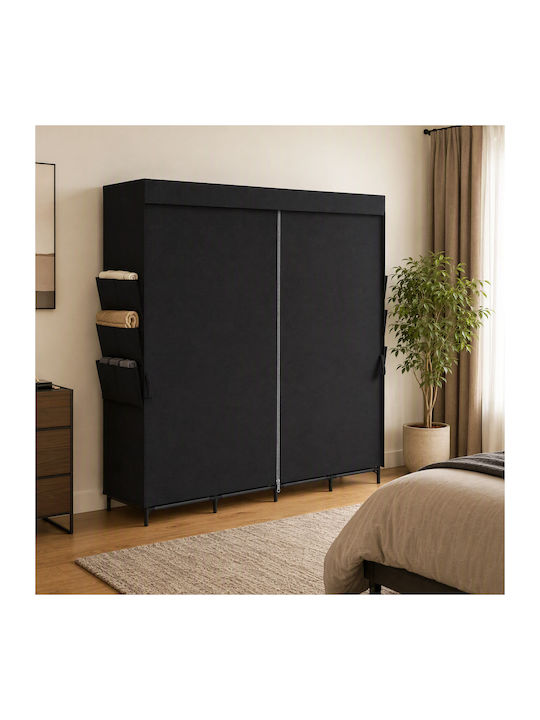 HomCom Fabric Wardrobe with Zipper and Shelves in Black Colour 170x45x167cm