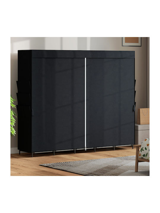 HomCom Fabric Wardrobe with Zipper and Shelves in Black Colour 212x45x167cm