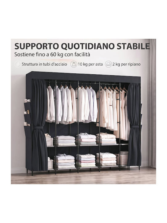 HomCom Fabric Wardrobe with Zipper and Shelves in Black Colour 212x45x167cm