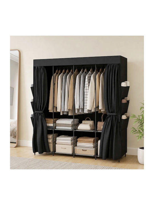 HomCom Fabric Wardrobe with Zipper and Shelves in Black Colour 170x45x167cm