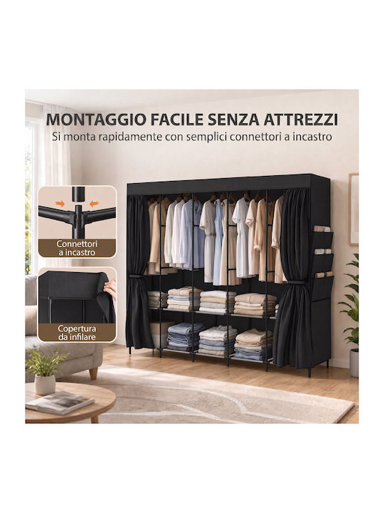 HomCom Fabric Wardrobe with Zipper and Shelves in Black Colour 212x45x167cm