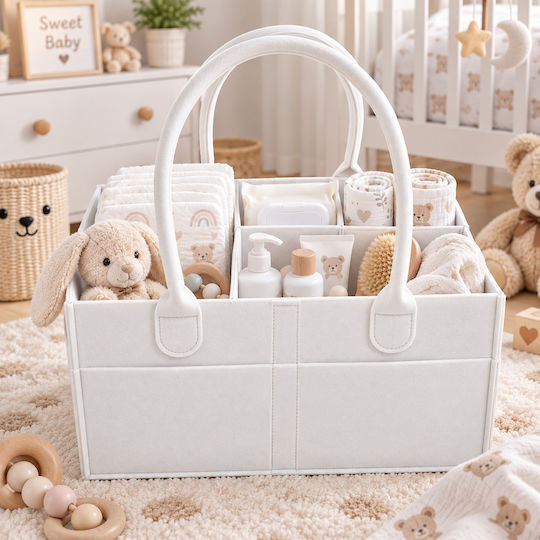 White Baby Organizer Φορητός Οργανωτής Πάνας Καλλυντικών Τσόχα 33x22x18εκ