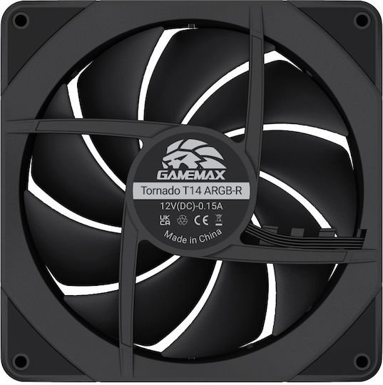 GameMax Tornado T14 Case Fan 140mm (1800rpm / 70.75cfm) με ARGB Φωτισμό και Σύνδεση 3-Pin Black