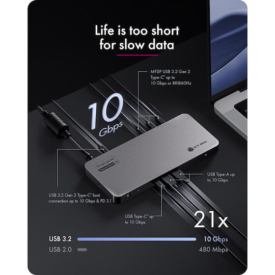 Icy Box Diamond Dock 7402 Dock / USB-C Docking Station με HDMI 4K Ethernet Μαύρο