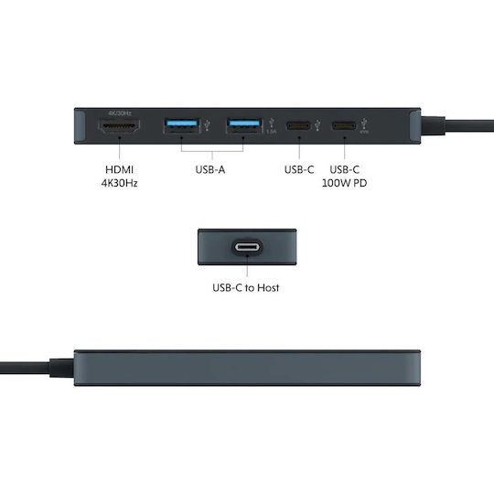 Targus Flex 5 Port Usb-c Hub USB-C Docking Station με HDMI 4K PD Μαύρο