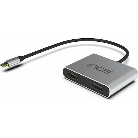 Inca ITPC-4T USB-C Docking Station με HDMI 4K PD και σύνδεση 2 Οθονών Ασημί