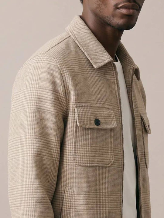 Long Sleeve Slim Fit Beige Overshirt