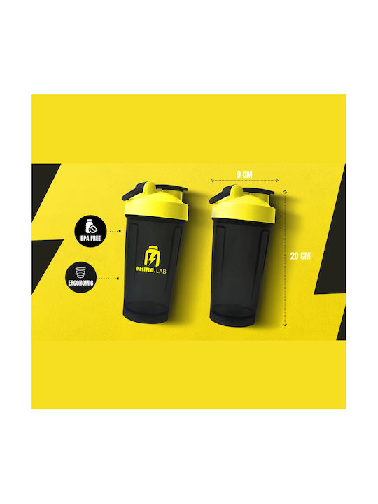 Hiro.Lab Agitator De Proteine 500ml Negru/Galben Cu Minge Metalică De Amestecare Fără BPA