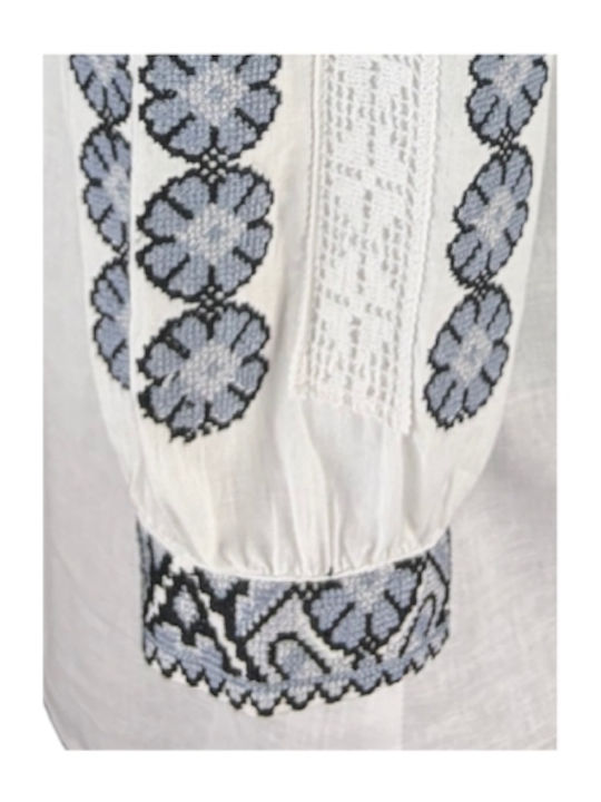 Bluză Damă din Bumbac White/Grey