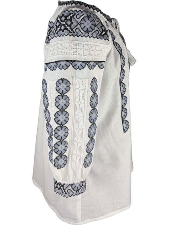 Bluză Damă din Bumbac White/Grey