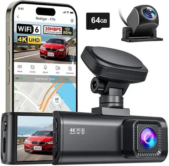 Redtiger F7n Set Kfz-DVR-Kamera 4K mit 3,2"-Display, WLAN, GPS & Rückfahrkamera