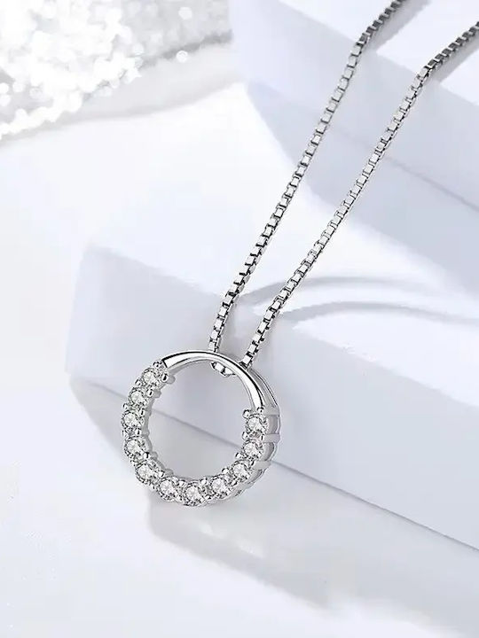 By Queen Ασημένιο Κολιέ 925 Crystal Circle Λευκά Ζιργκόν