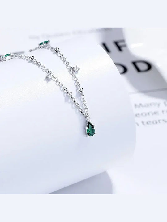 By Queen Ασημένιο Κολιέ 925 Emerald Drops Mε Πράσινα Ζιργκόν