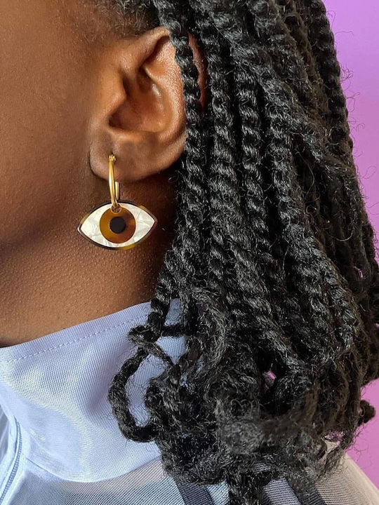 Coucou Suzette Green Eyes Earrings Gold Plated Steel 3 Micron & Acetate 3.5 X 3.1 Cm
