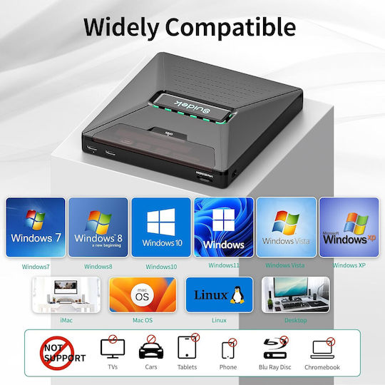 Външно оптично устройство CD DVD-RW 7 в 1 2,5-инчов четец на HDD SSD SATA слот SD TF карти USB-C хъб Plug and Play Съвместимо с Mac Windows Linux